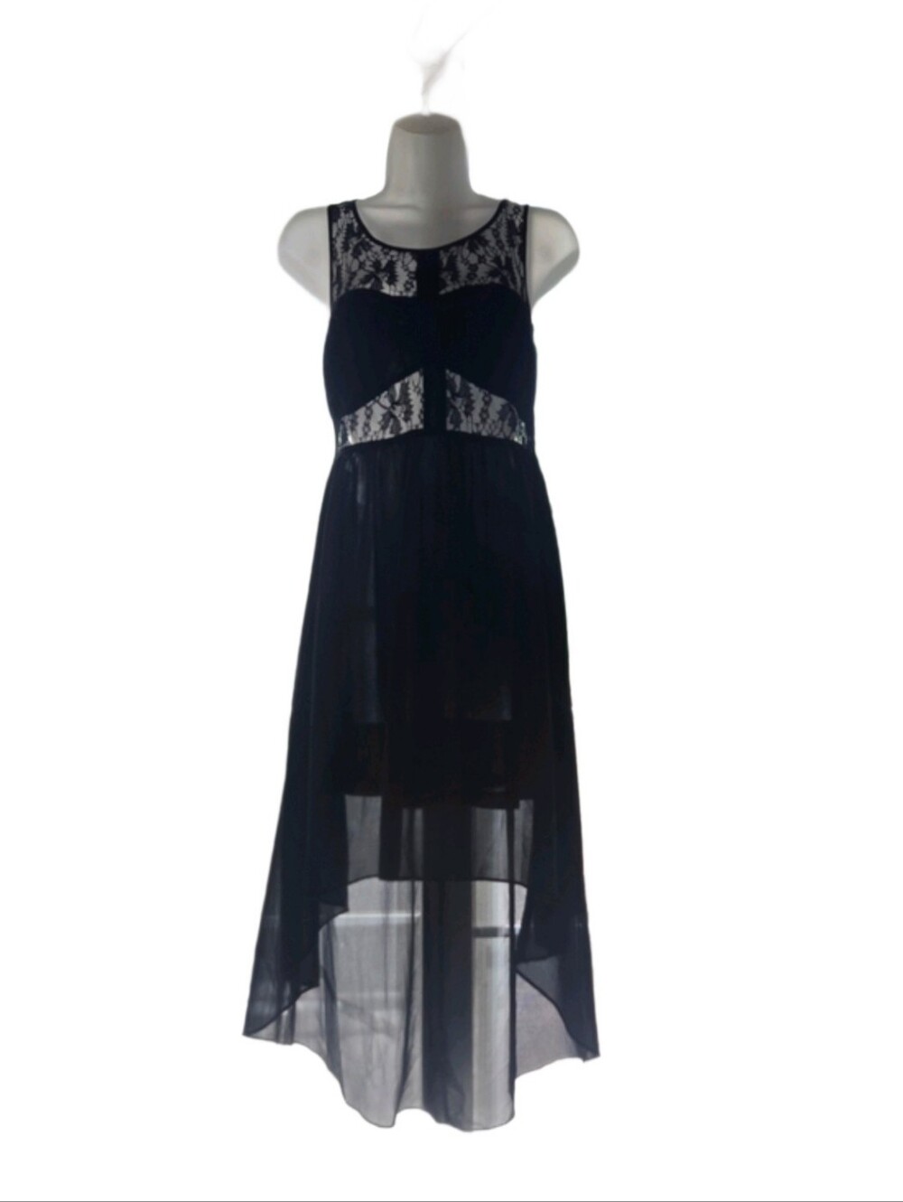 Black Lace Overlay High-Low Dress - Picture 2 of 16